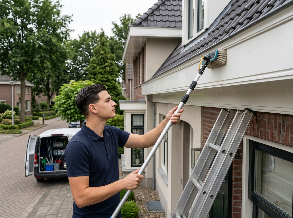Joshua Vissers aan het werk: boeiboorden reinigen